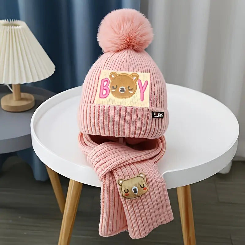 Conjunto de gorro y bufanda de invierno para niños – Calidez de lana y diseño cómodo.