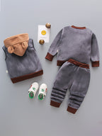 Conjunto infantil de 3 piezas con bordado de osito cálido para invierno