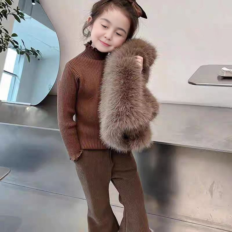 Conjunto de invierno elegante para niñas de 3 piezas: diseño refinado con detalles de piel sintética.