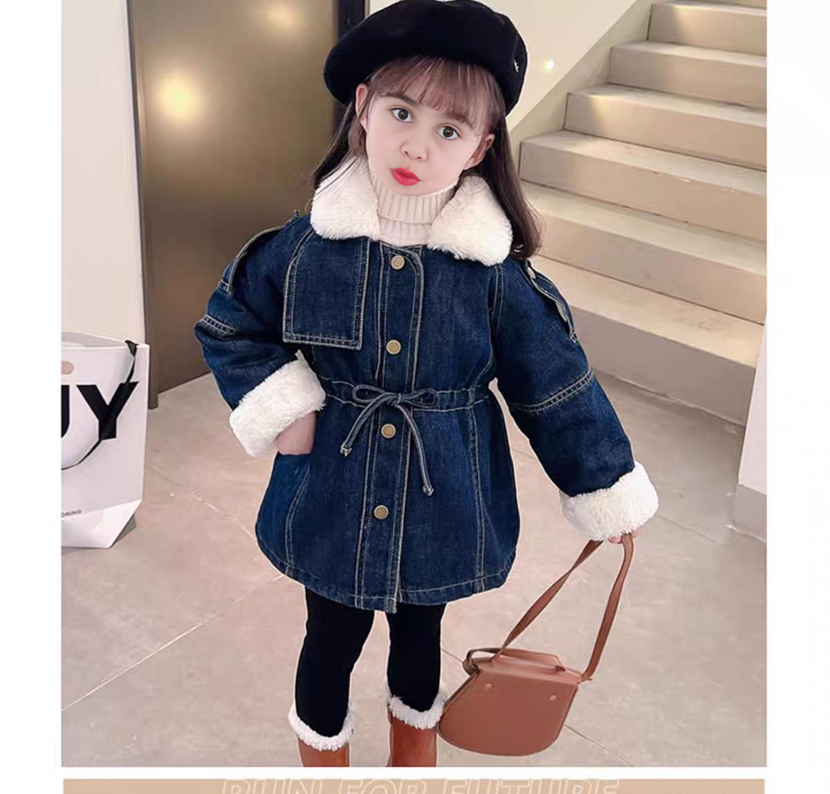 Abrigo vaquero forrado con piel, cálido y adecuado para el invierno