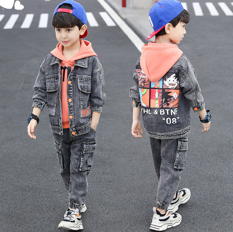 Conjunto de 3 piezas: sudadera con capucha, chaqueta vaquera y pantalón vaquero