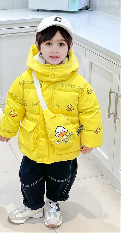 Chaqueta de invierno con capucha y estampado de patitos con diseño moderno