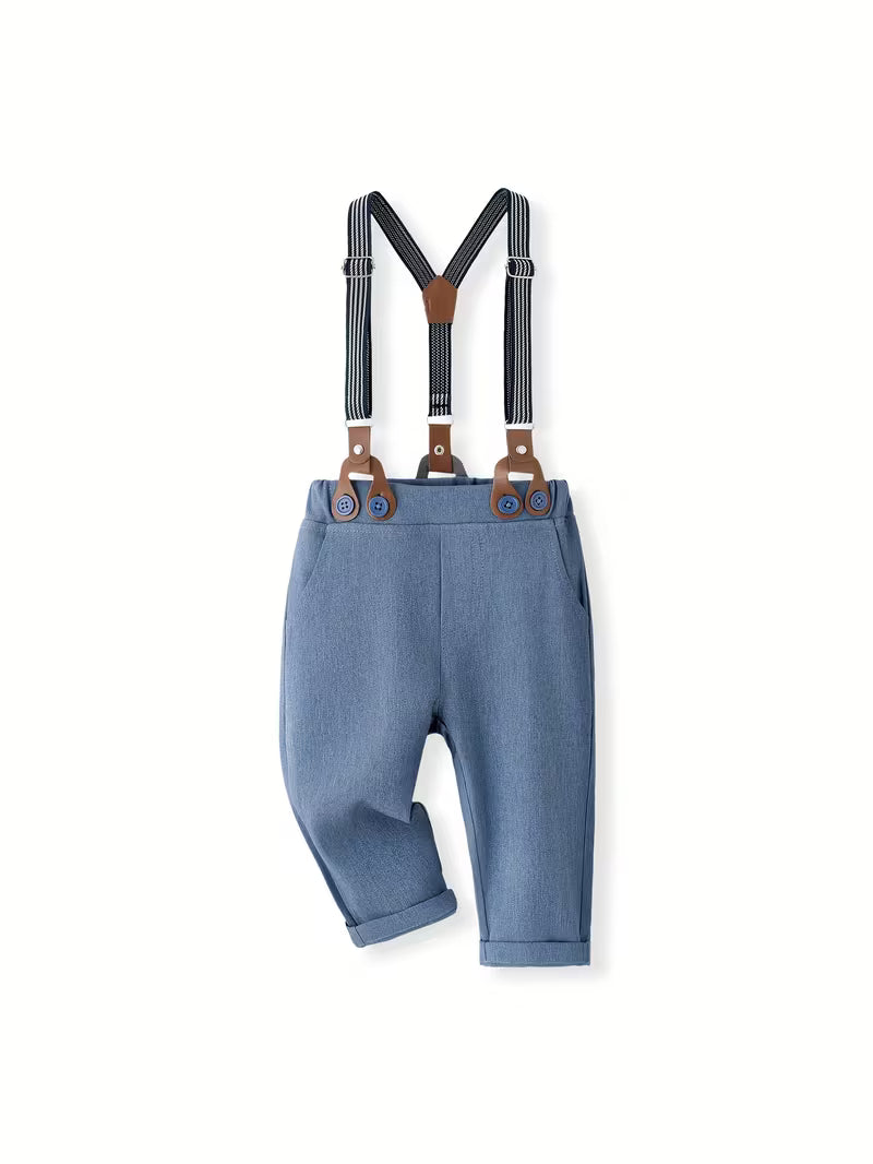 Conjunto clásico de 4 piezas: body, pantalón con tirantes, corbata y gorra