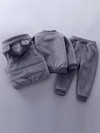 Conjunto infantil de 3 piezas con bordado de osito cálido para invierno