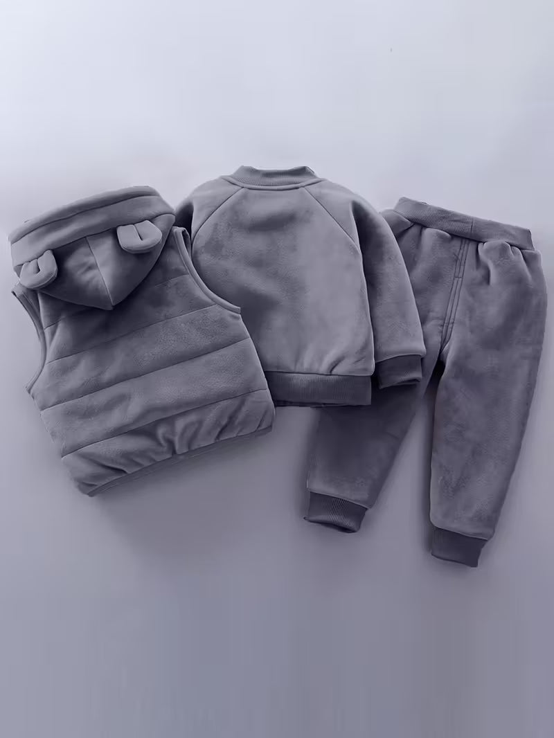 Conjunto infantil de 3 piezas con bordado de osito cálido para invierno