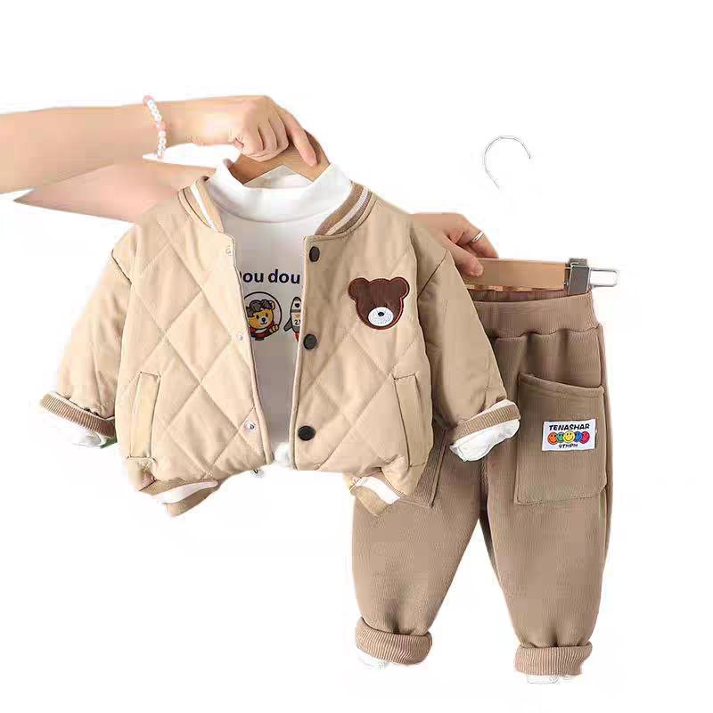 Conjunto de 3 piezas para niños: chaqueta, camiseta interior y pantalón con bordado de osito