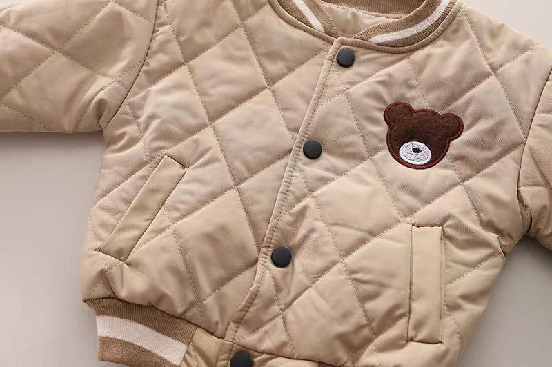 Conjunto de 3 piezas para niños: chaqueta, camiseta interior y pantalón con bordado de osito