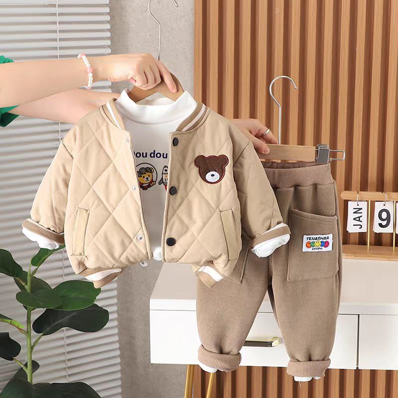 Conjunto de 3 piezas para niños: chaqueta, camiseta interior y pantalón con bordado de osito