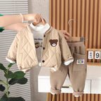 Conjunto de 3 piezas para niños: chaqueta, camiseta interior y pantalón con bordado de osito