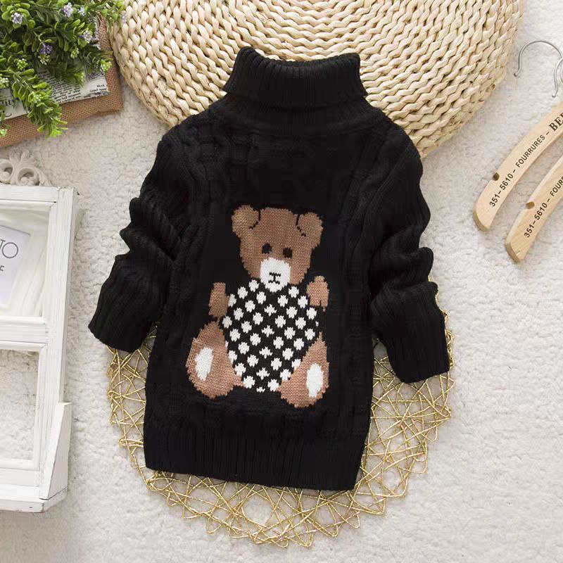 Suéter de punto con cuello alto para niños, diseño de oso