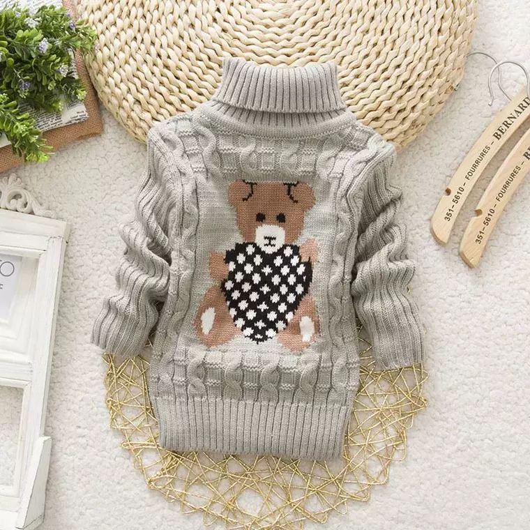 Suéter de punto con cuello alto para niños, diseño de oso