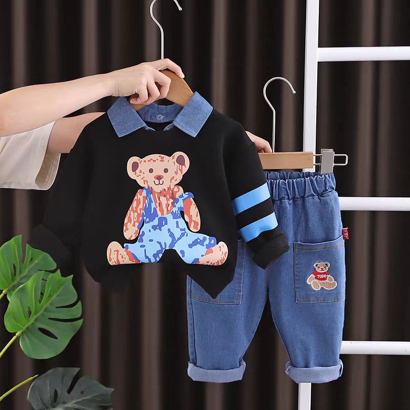 Conjunto de dos piezas con estampado de oso, estilo casual de otoño para niños