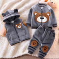 Conjunto infantil de 3 piezas con bordado de osito cálido para invierno