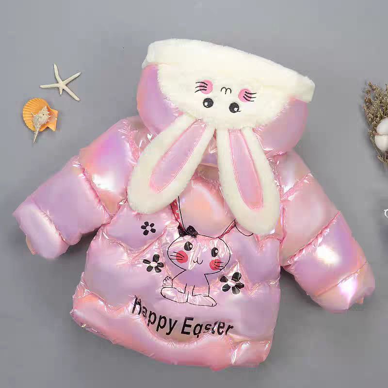 جاكيت مبطن للأطفال بغطاء رأس فرو وأذني أرنب بارزة
