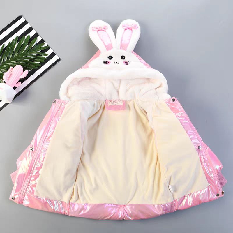 جاكيت مبطن للأطفال بغطاء رأس فرو وأذني أرنب بارزة