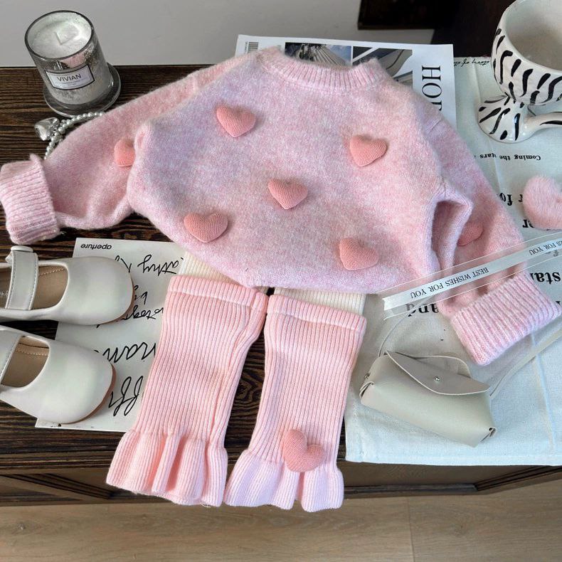 Conjunto de 2 piezas: Suéter de punto y pantalón de punto con volante.