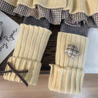 Conjunto de 2 piezas: blusa tejida con volante y pantalón de algodón elástico con calentadores para las piernas.