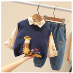 Conjunto de 3 piezas: camiseta de algodón, chaqueta de punto y pantalón vaquero