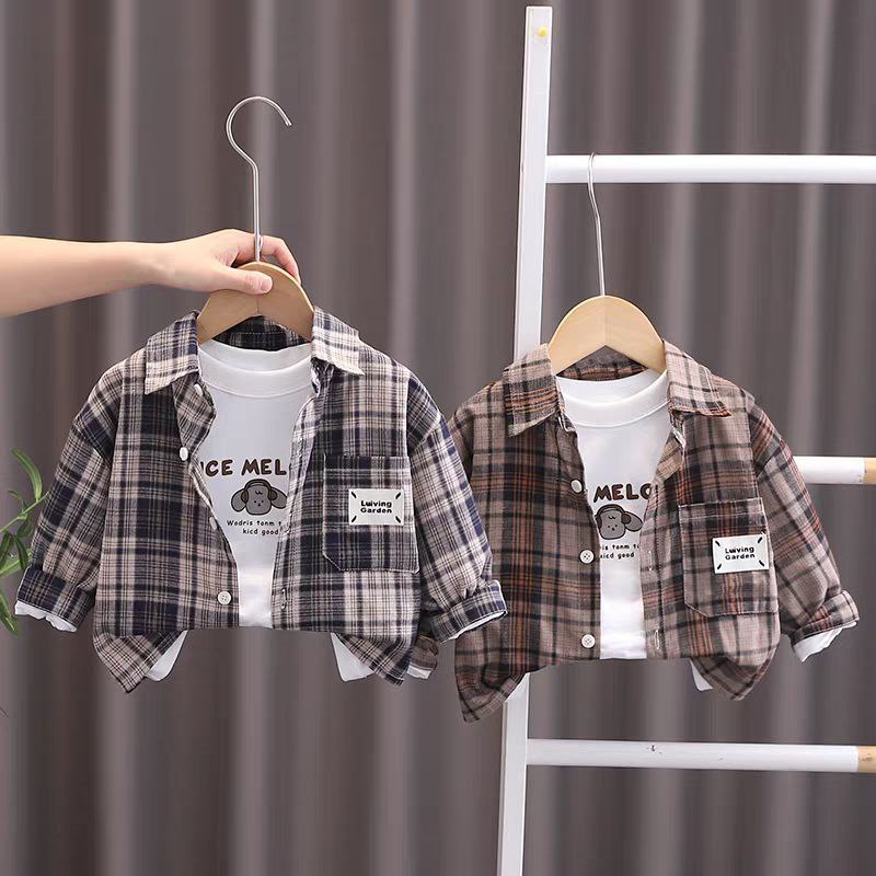 Conjunto de 3 piezas: camisa de cuadros, camiseta interior y pantalón vaquero