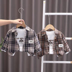 Conjunto de 3 piezas: camisa de cuadros, camiseta interior y pantalón vaquero