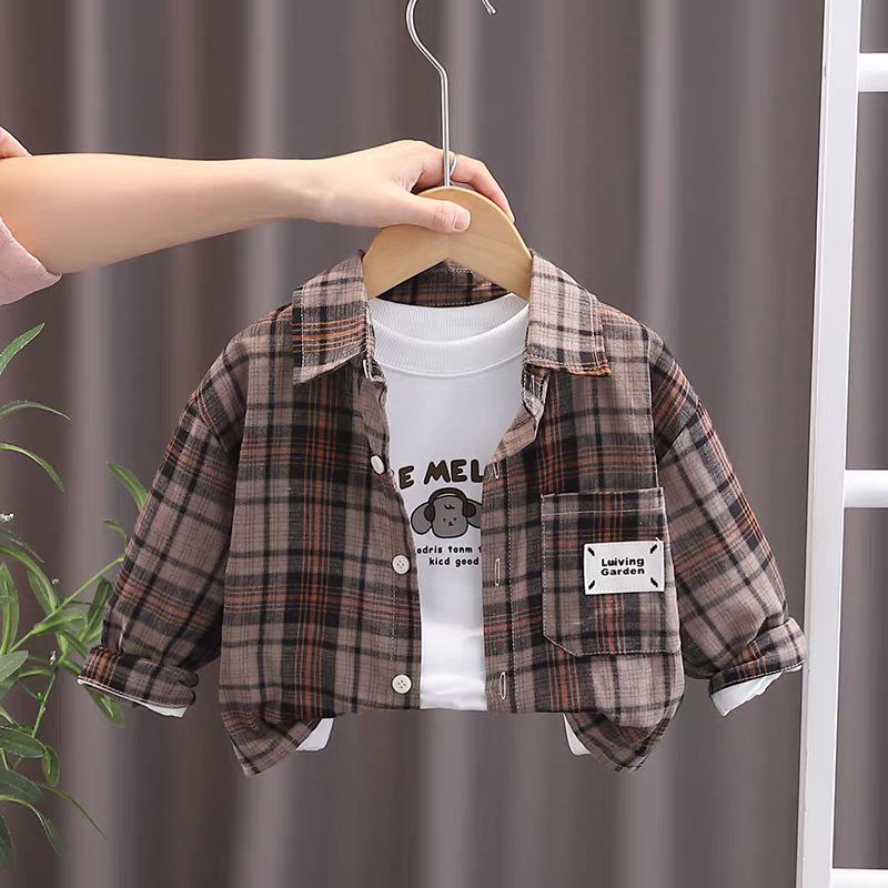 Conjunto de 3 piezas: camisa de cuadros, camiseta interior y pantalón vaquero