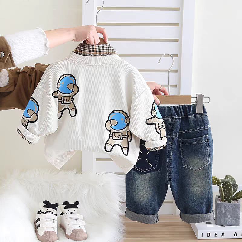 Conjunto de 3 piezas: chaqueta, camisa de cuadros interior y pantalón vaquero