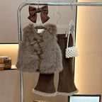 Conjunto de invierno elegante para niñas de 3 piezas: diseño refinado con detalles de piel sintética.