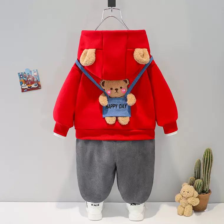 Conjunto de 2 piezas: sudadera con capucha y pantalón vaquero con diseño de oso 3D