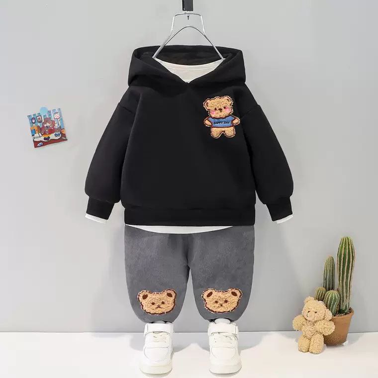 Conjunto de 2 piezas: sudadera con capucha y pantalón vaquero con diseño de oso 3D