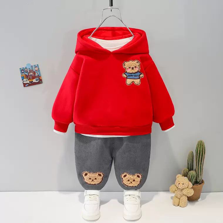 Conjunto de 2 piezas: sudadera con capucha y pantalón vaquero con diseño de oso 3D