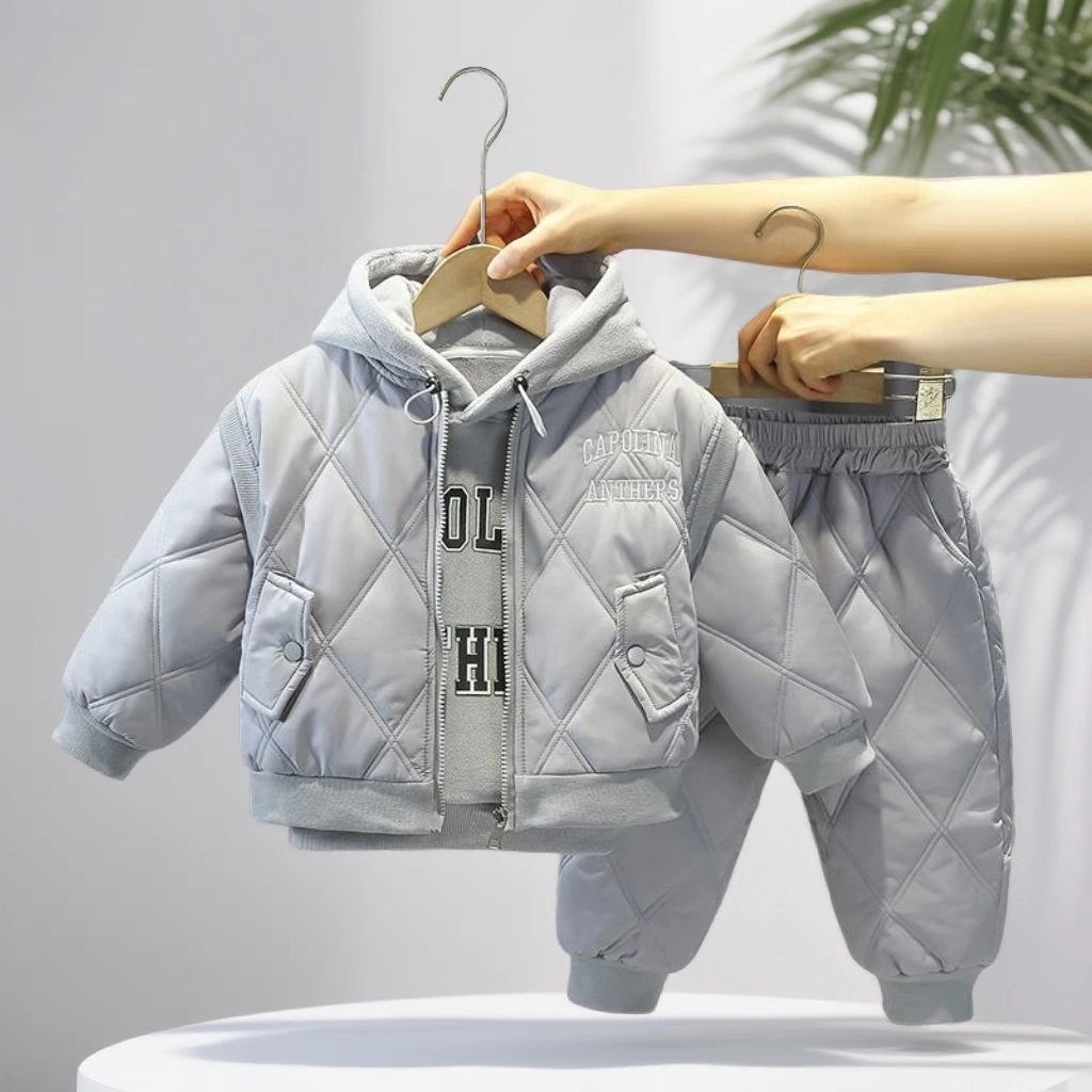 Conjunto de invierno de 3 piezas: sudadera cálida con capucha, chaleco acolchado y pantalón