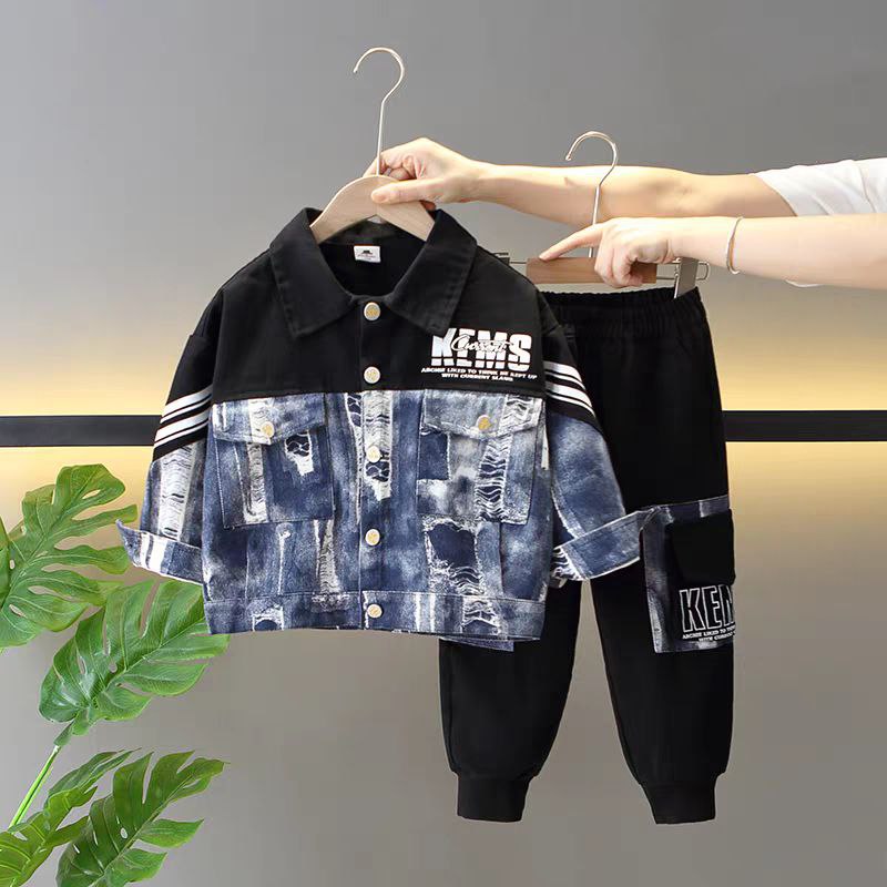 Conjunto casual de 2 piezas: chaqueta y pantalón con diseño denim moderno