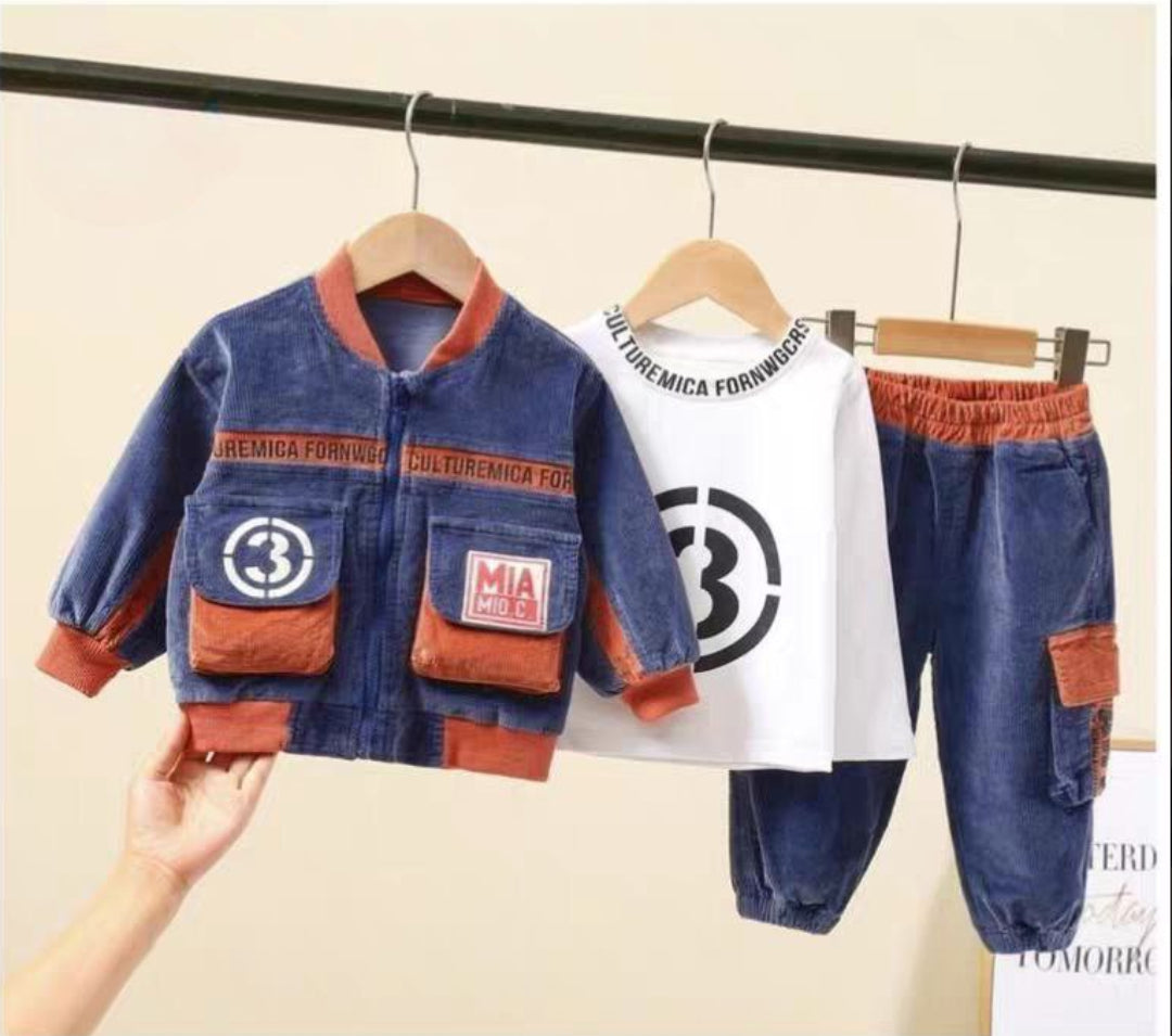 Conjunto de 3 piezas: chaqueta de terciopelo, camiseta interior y pantalón