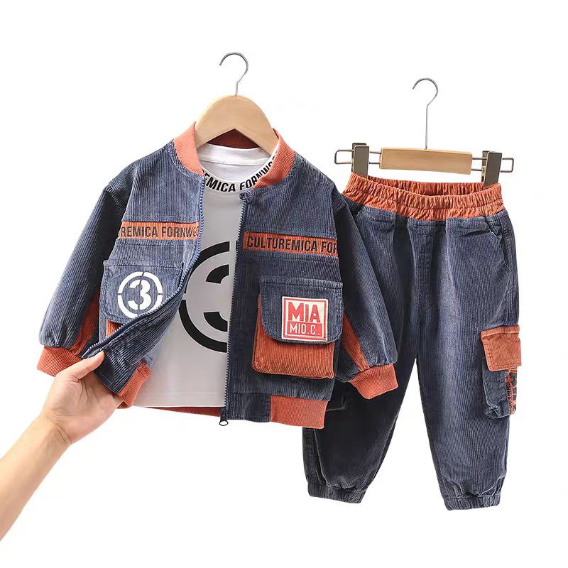 Conjunto de 3 piezas: chaqueta de terciopelo, camiseta interior y pantalón