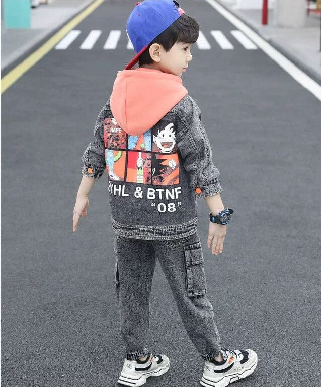 Conjunto de 3 piezas: sudadera con capucha, chaqueta vaquera y pantalón vaquero