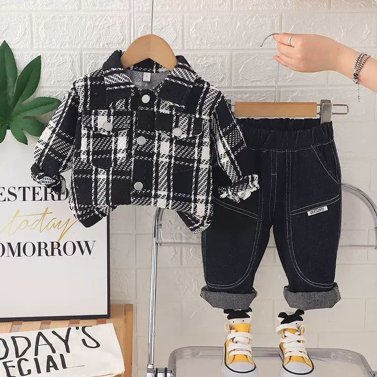 Conjunto de 3 piezas: camisa, camiseta interior y pantalón vaquero