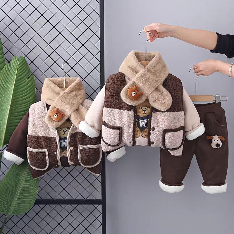 Conjunto de 3 piezas: chaqueta, camiseta interior y pantalón de diseño cálido