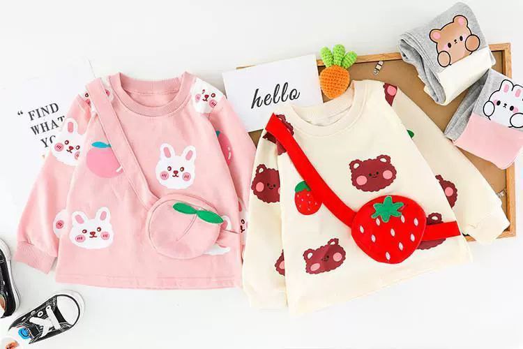 ¡Los conjuntos infantiles más adorables! Con dibujos de osito, conejito y bolsos de frutas 3D
