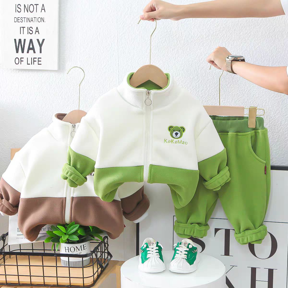 Conjunto de 2 piezas con bordado de osito, cálido de invierno para niños