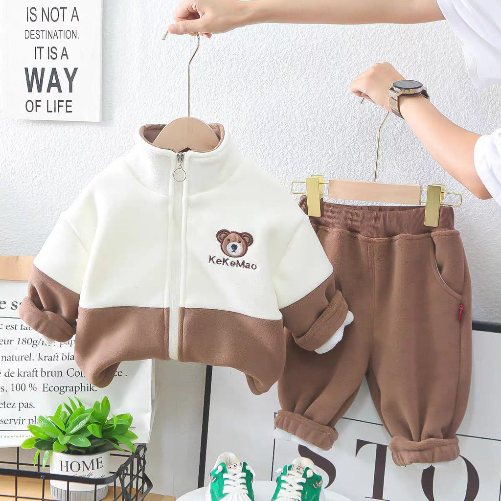 Conjunto de 2 piezas con bordado de osito, cálido de invierno para niños