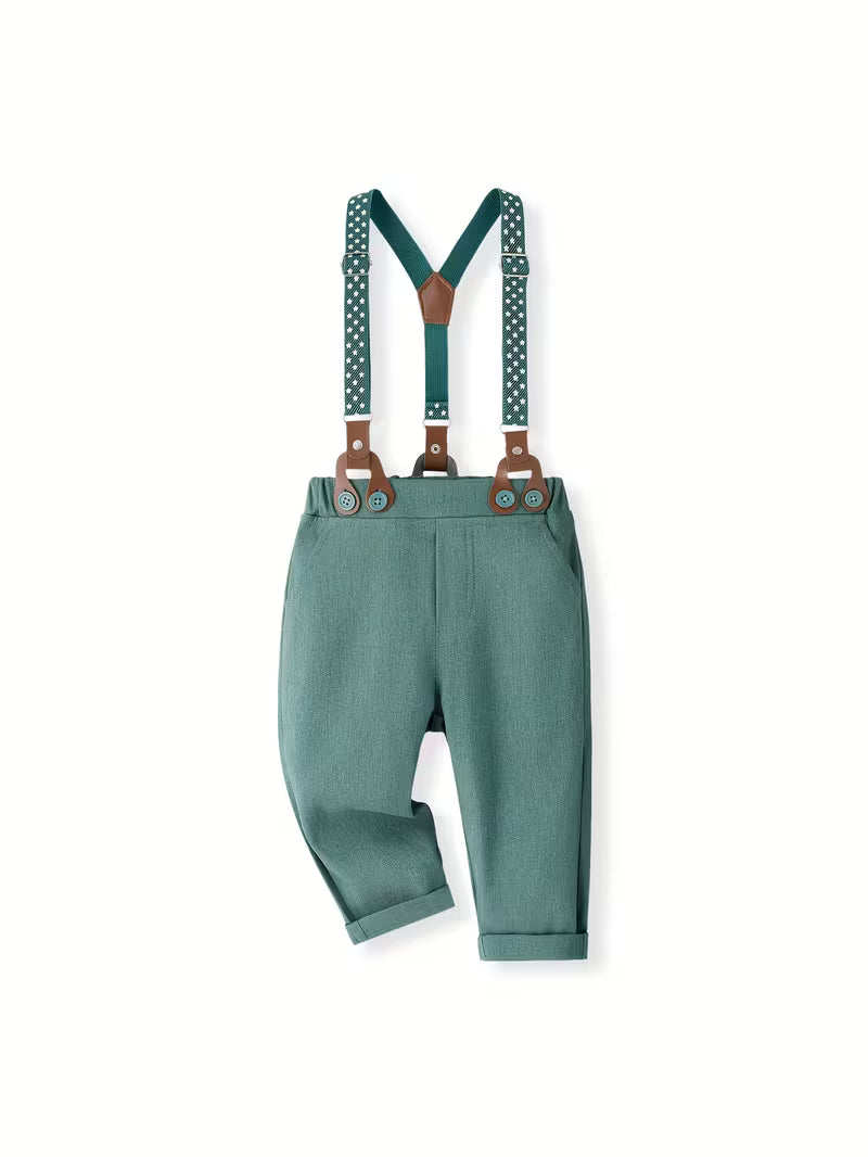 Conjunto clásico de 4 piezas: body, pantalón con tirantes, corbata y gorra