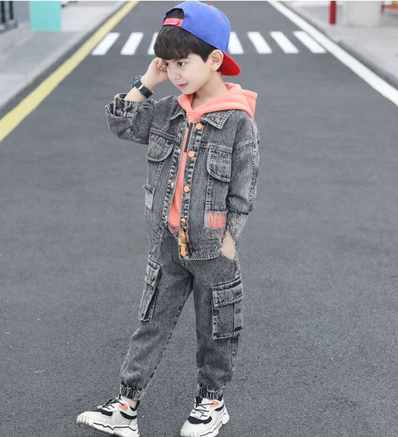 Conjunto de 3 piezas: sudadera con capucha, chaqueta vaquera y pantalón vaquero