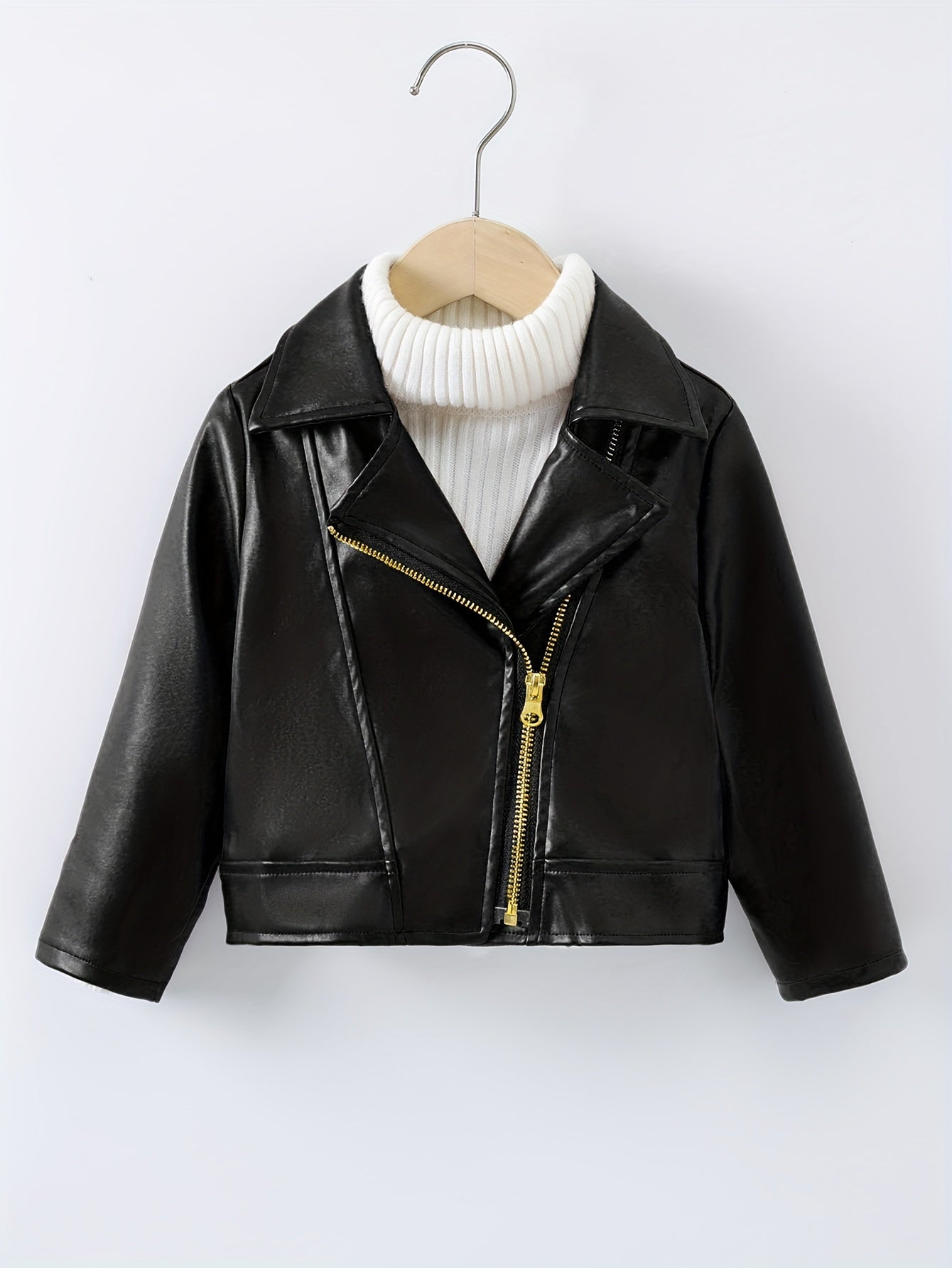 Chaqueta infantil de cuero negro de lujo, ideal para el invierno 🖤✨