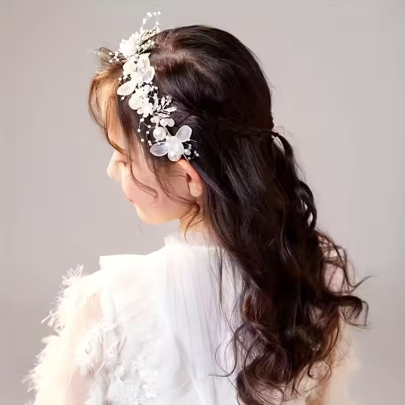 Diadema para el cabello con diseño de flores y perlas