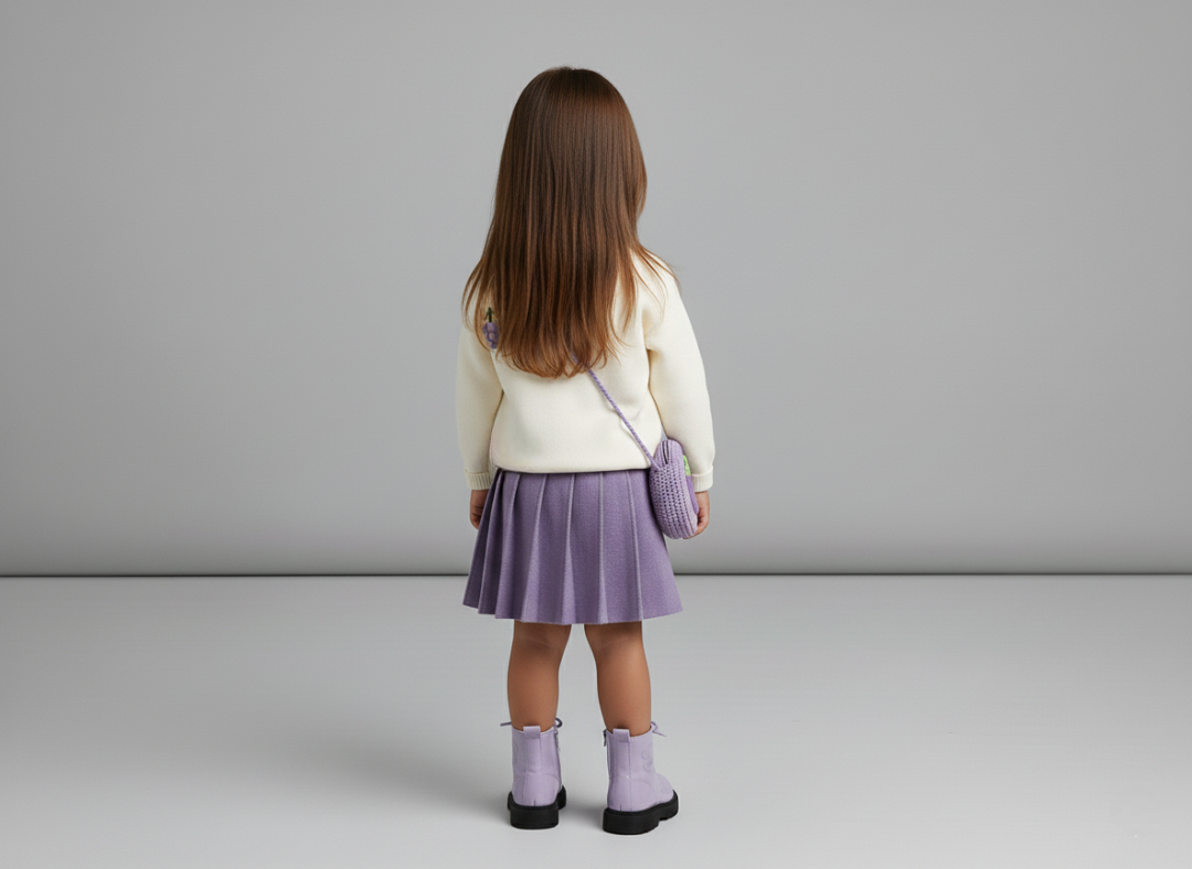 طقم كامل من قطعتين وحذاء بتصميم لامع الى جانب نظارات الفواكه الشمسية وحقيبة