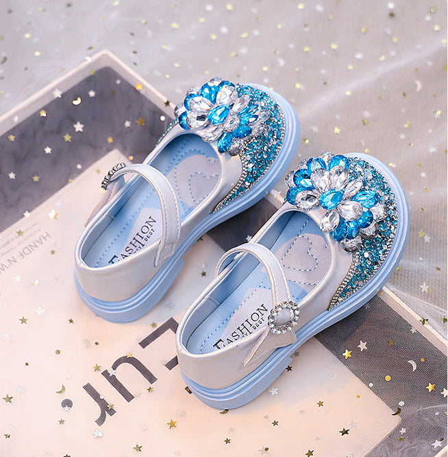 حذاء بناتي أنيق بتصميم زهرة كريستالية لامعة