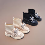 حذاء بناتي فاخر بتصميم عصري أنيق و فيونكة مزينة بالكريستال