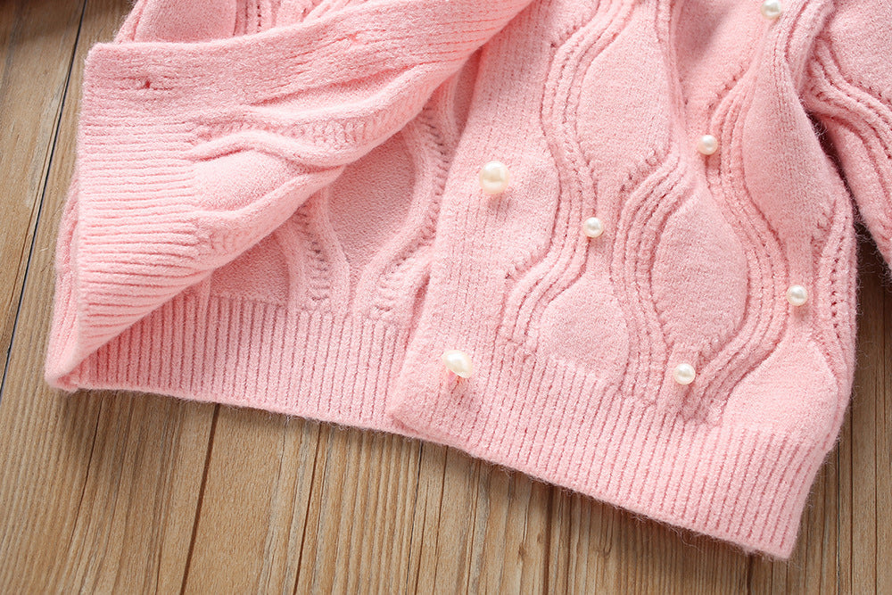 Vestido de niña de invierno suave con un toque de encaje de dos piezas.