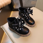 Botas de invierno elegantes con diseño de lazo de tela con lunares