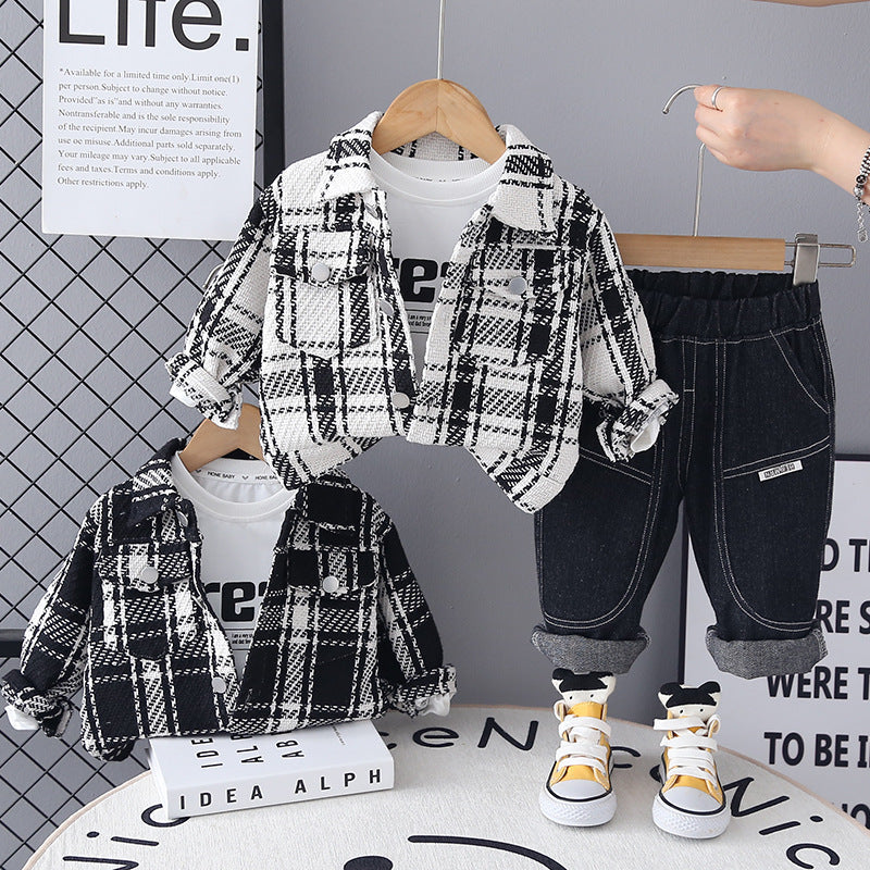 Conjunto de 3 piezas: camisa, camiseta interior y pantalón vaquero